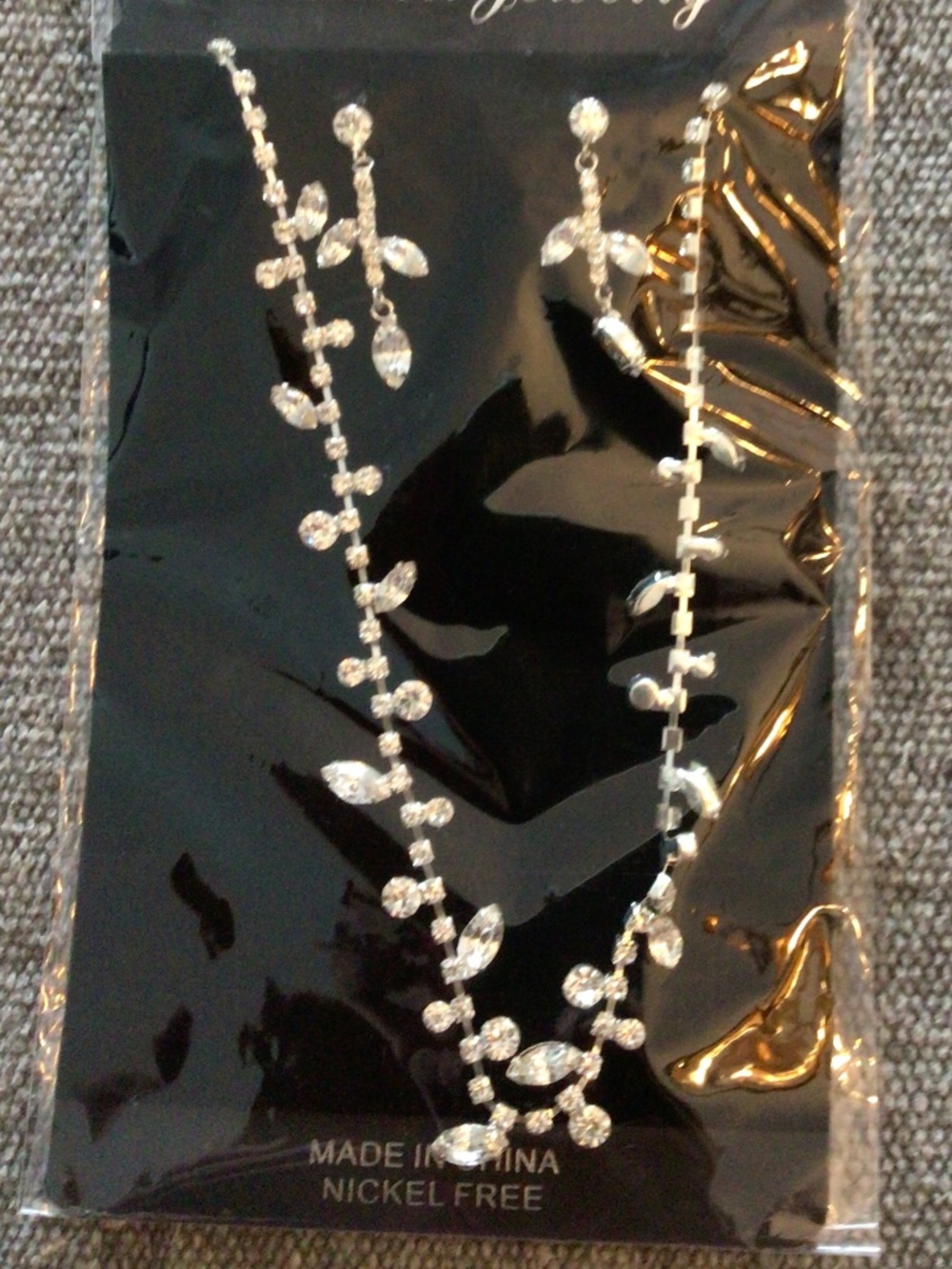 New in package women’s rhinestone necklace and pierced earring set